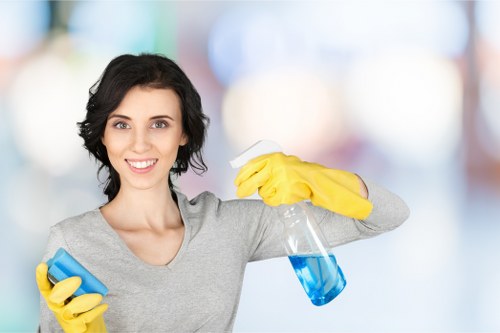 Trained carpet cleaning specialist using professional safety procedures