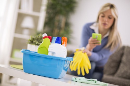Cleaning process showing stain treatment on a carpeted floor